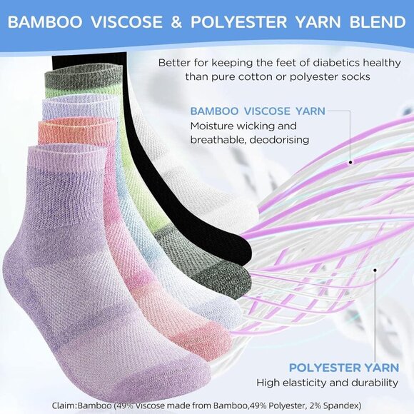 Bamboo Viscose Diabetic Socks for Women&Men,6 Pairs Non Binding Diabetic Ankle S - Picture 5 of 5
